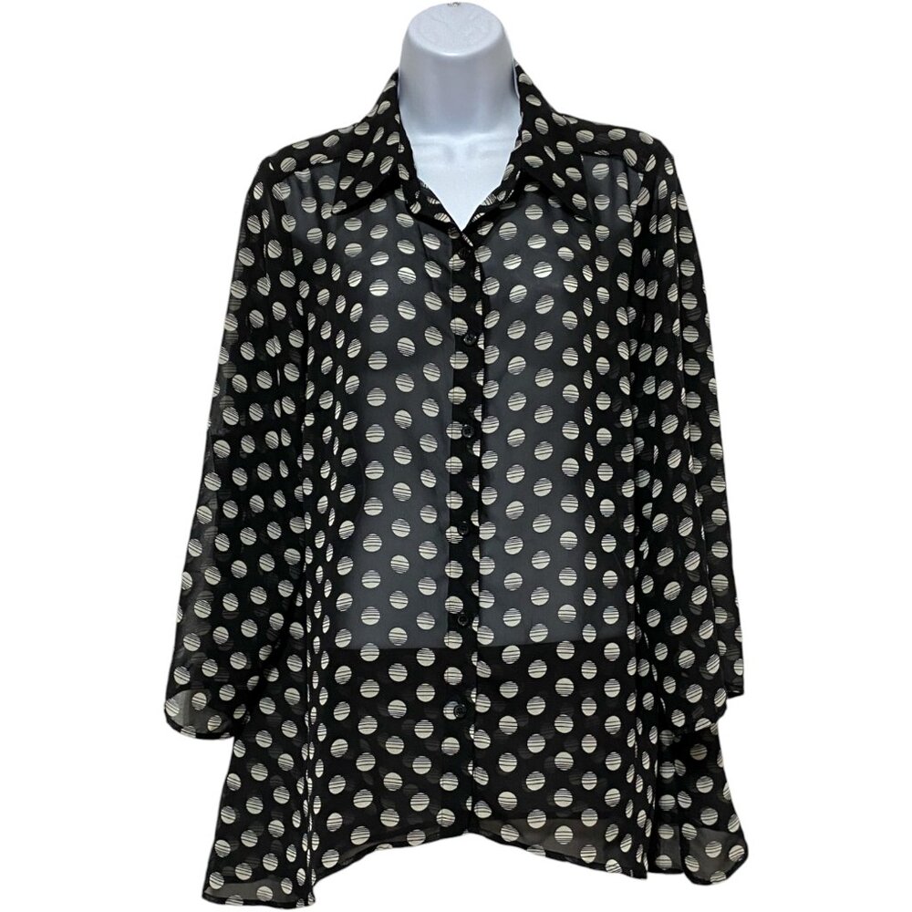Women's Large Light Weight Button Blouse Half Sleeve Polka Dot Design By-AGB